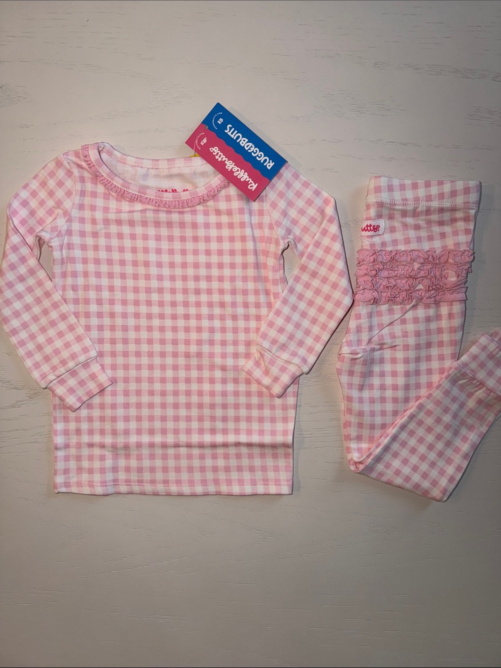Rufflebutts Softsnooze Kids Pink Gingham Pajama Set 2T 3T 4T